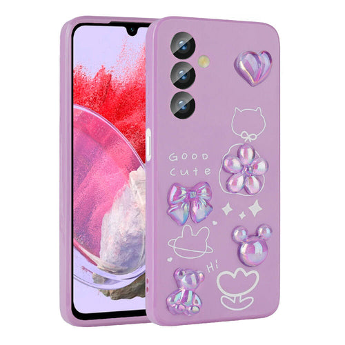 Galaxy M34 5G Kılıf Kabartma Figürlü Parlak Zore Toys Silikon Kılıf - Mor
