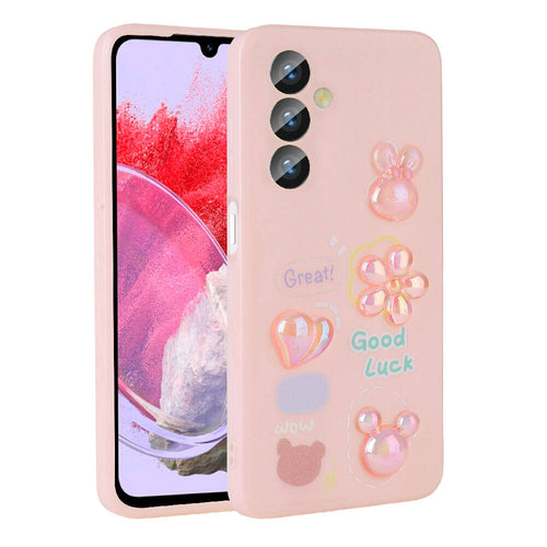 Galaxy M34 5G Kılıf Kabartma Figürlü Parlak Zore Toys Silikon Kılıf - Pembe