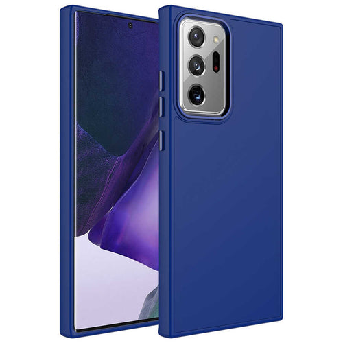 Galaxy Note 20 Ultra Kılıf Metal Çerçeve ve Buton Tasarımlı Silikon Zore Luna Kılıf - Lacivert