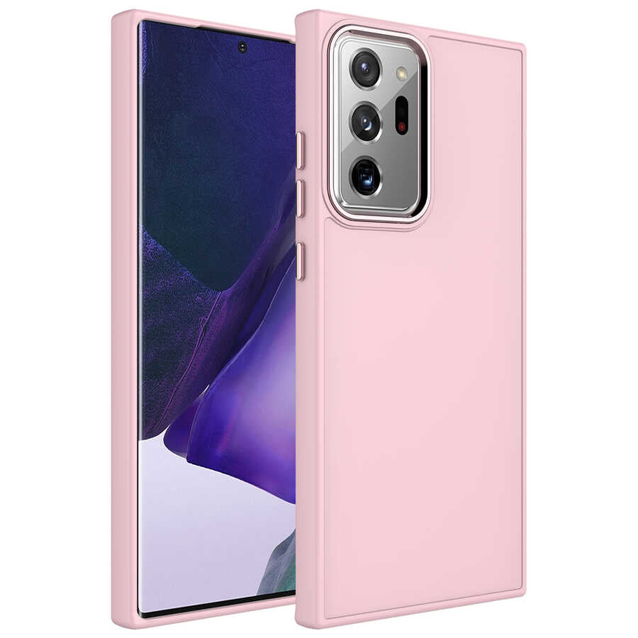 Galaxy Note 20 Ultra Kılıf Metal Çerçeve ve Buton Tasarımlı Silikon Zore Luna Kılıf - Pembe