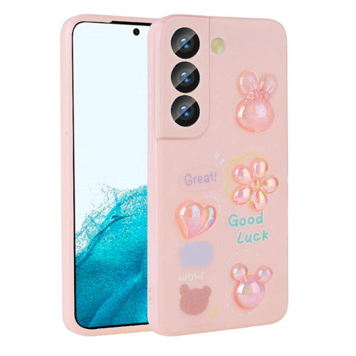 Galaxy S21 FE Kılıf Kabartma Figürlü Parlak Zore Toys Silikon Kılıf - Pembe