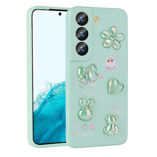 Galaxy S21 FE Kılıf Kabartma Figürlü Parlak Zore Toys Silikon Kılıf - Açık Yeşil