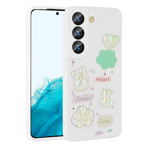 Galaxy S21 FE Kılıf Kabartma Figürlü Parlak Zore Toys Silikon Kılıf - Beyaz