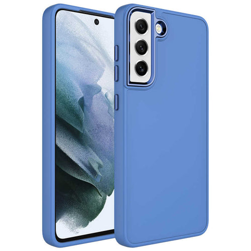 Galaxy S21 FE Kılıf Metal Çerçeve ve Buton Tasarımlı Silikon Zore Luna Kılıf - Lavendery Gray
