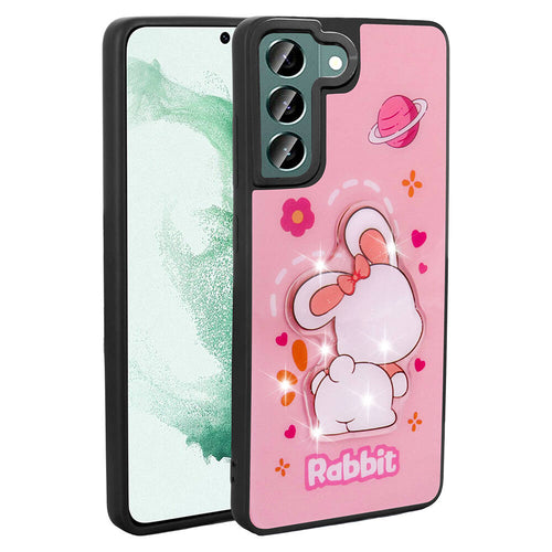 Galaxy S21 FE Kılıf Parlayan Kabartmalı İkonik Figürlü Zore Amas Silikon Kılıf - Pembe