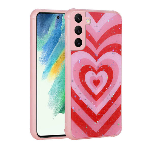 Galaxy S21 FE Kılıf Simli Desenli Kamera Korumalı Parlak Zore Popy Kılıf - Kalp