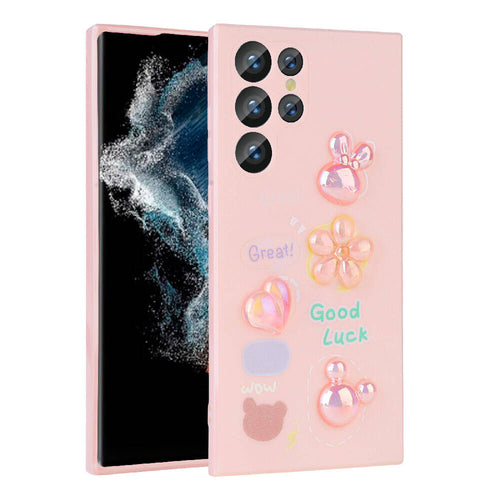 Galaxy S22 Ultra Kılıf Kabartma Figürlü Parlak Zore Toys Silikon Kılıf - Pembe