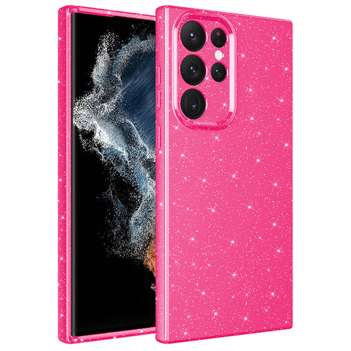 Galaxy S22 Ultra Kılıf Kamera Korumalı Simli Lüks Zore Koton Kılıf - Pembe Koyu