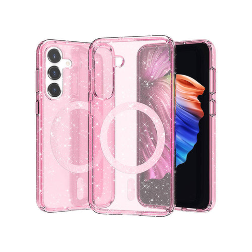 Galaxy S23 FE Kılıf M-safe Şarj Özellikli Parlayan Simli Saydam Renkli Zore Allstar Kılıf - Pembe