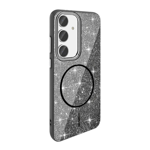 Galaxy S23 FE Kılıf M-safe Şarj Özellikli Parlayan Simli Zore Okso Kılıf - Siyah