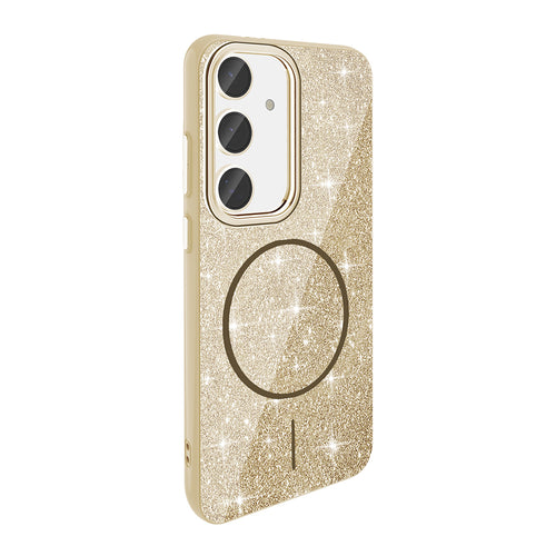 Galaxy S23 FE Kılıf M-safe Şarj Özellikli Parlayan Simli Zore Okso Kılıf - Gold