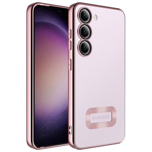 Galaxy S23 Kılıf Kamera Korumalı Logo Gösteren Zore Omega Kılıf - Rose Gold