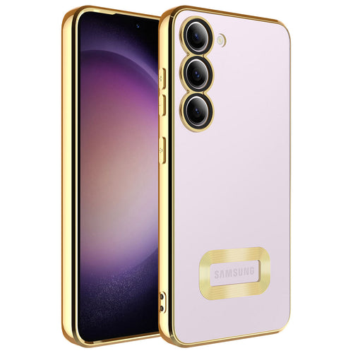 Galaxy S23 Kılıf Kamera Korumalı Logo Gösteren Zore Omega Kılıf - Gold