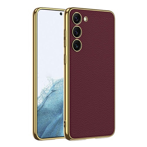 Galaxy S23 Plus Kılıf Deri Görünümlü Kenarları Elektroplating Kaplama Zore Fizyon Kılıf - Kırmızı