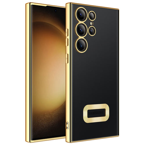 Galaxy S23 Ultra Kılıf Kamera Korumalı Logo Gösteren Zore Omega Kılıf - Gold