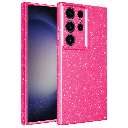 Galaxy S23 Ultra Kılıf Kamera Korumalı Simli Lüks Zore Koton Kılıf - Pembe Koyu