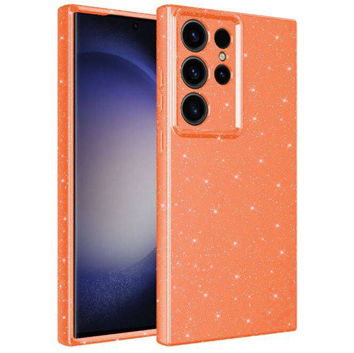 Galaxy S23 Ultra Kılıf Kamera Korumalı Simli Lüks Zore Koton Kılıf - Turuncu