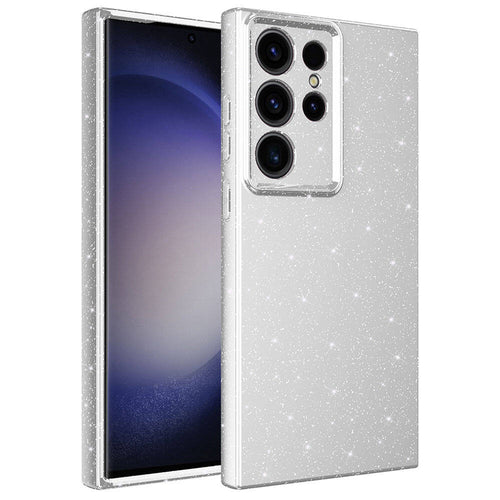 Galaxy S23 Ultra Kılıf Kamera Korumalı Simli Lüks Zore Koton Kılıf - Gümüş