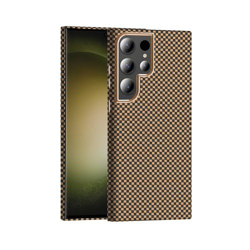 Galaxy S23 Ultra Kılıf M-safe Şarj Özellikli Karbon Fiber Görünümlü Zore Gros Kılıf - Desert Titanyum