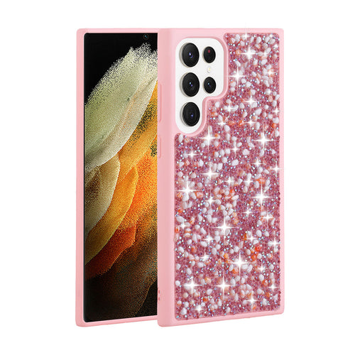 Galaxy S23 Ultra Kılıf Parlak Taşlı Tasarım Zore Linea Kılıf - Pembe