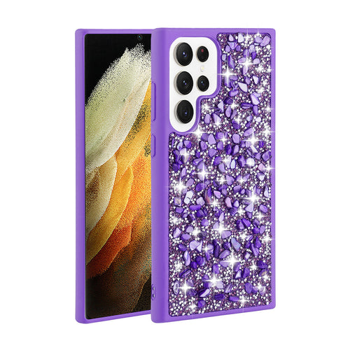 Galaxy S23 Ultra Kılıf Parlak Taşlı Tasarım Zore Linea Kılıf - Mor