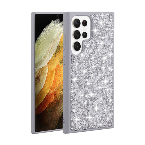Galaxy S23 Ultra Kılıf Parlak Taşlı Tasarım Zore Linea Kılıf - Gümüş