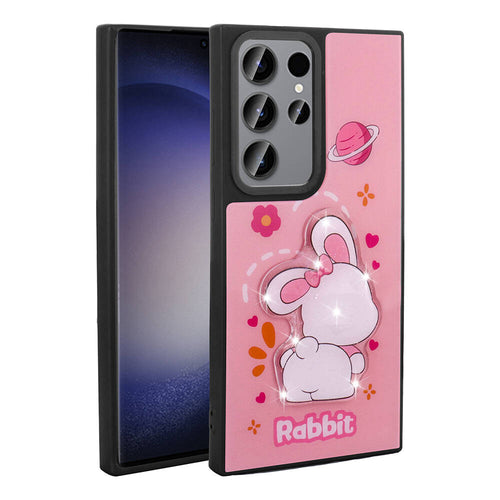 Galaxy S23 Ultra Kılıf Parlayan Kabartmalı İkonik Figürlü Zore Amas Silikon Kılıf - Pembe
