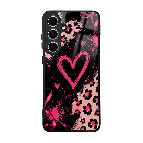Galaxy S24 FE Kılıf Kamera Korumalı Desenli Zore Lusi Kılıf - Pembe Kalp