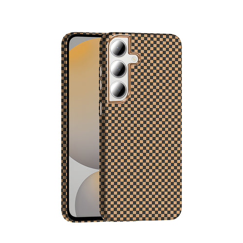Galaxy S24 FE Kılıf M-safe Şarj Özellikli Karbon Fiber Görünümlü Zore Gros Kılıf - Desert Titanyum