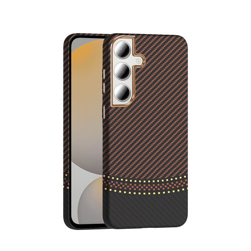 Galaxy S24 FE Kılıf M-safe Şarj Özellikli Karbon Fiber Görünümlü Zore Gros Kılıf - Gold-Siyah