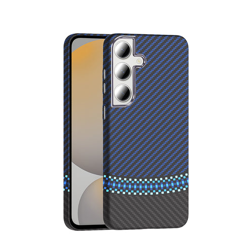 Galaxy S24 FE Kılıf M-safe Şarj Özellikli Karbon Fiber Görünümlü Zore Gros Kılıf - Siyah-Lacivert