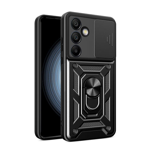 Galaxy S24 FE Kılıf Magnetik Standlı Kamera Korumalı Zore Sürgülü Vega Kılıf - Siyah