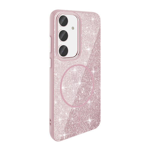 Galaxy S24 FE Kılıf M-safe Şarj Özellikli Parlayan Simli Zore Okso Kılıf - Pembe