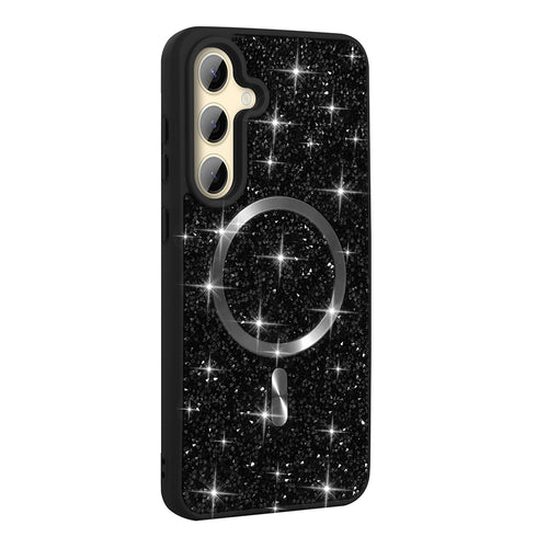 Galaxy S24 FE Kılıf Pırlanta Tasarımlı M-safe Şarj Özellikli Zore Mozaik Silikon Kılıf - Siyah