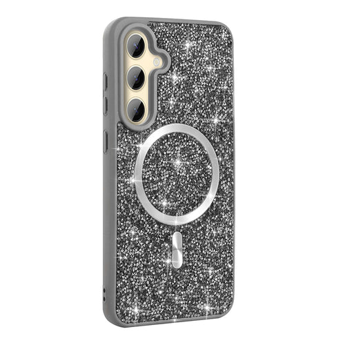 Galaxy S24 FE Kılıf Pırlanta Tasarımlı M-safe Şarj Özellikli Zore Mozaik Silikon Kılıf - Titanyum-Gri