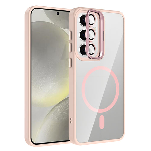Galaxy S24 FE Kılıf Standlı ve Kamera Lens Hediyeli M-Safe Şarj Özellikli Zore Etro Kılıf - Pembe