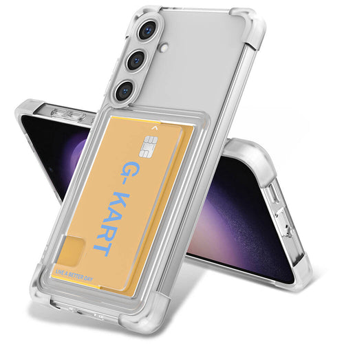 Galaxy S24 Kılıf Airbag Tasarımlı Şeffaf Kartlıklı Zore G-Kart Kılıf - Renksiz