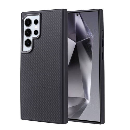 Galaxy S24 Ultra Kılıf M-safe Şarj Özellikli Karbon Fiber Görünümlü Zore Troy Kılıf - Siyah