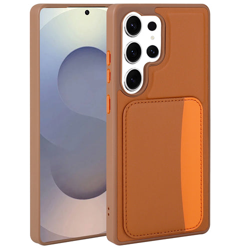 Galaxy S24 Ultra Kılıf Kartlıklı Zore X-Kart Silikon Kılıf - Kahverengi