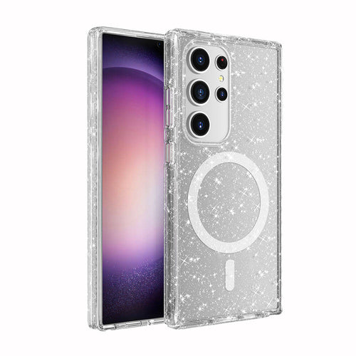 Galaxy S24 Ultra Kılıf M-safe Şarj Özellikli Parlayan Simli Saydam Renkli Zore Allstar Kılıf - Şeffaf