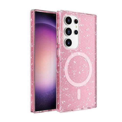 Galaxy S24 Ultra Kılıf M-safe Şarj Özellikli Parlayan Simli Saydam Renkli Zore Allstar Kılıf - Pembe