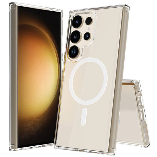 Galaxy S24 Ultra Kılıf M-safe Şarj Özellikli Şeffaf Sert PC Zore Embos Kılıf - Renksiz