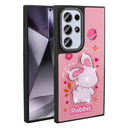 Galaxy S24 Ultra Kılıf Parlayan Kabartmalı İkonik Figürlü Zore Amas Silikon Kılıf - Pembe