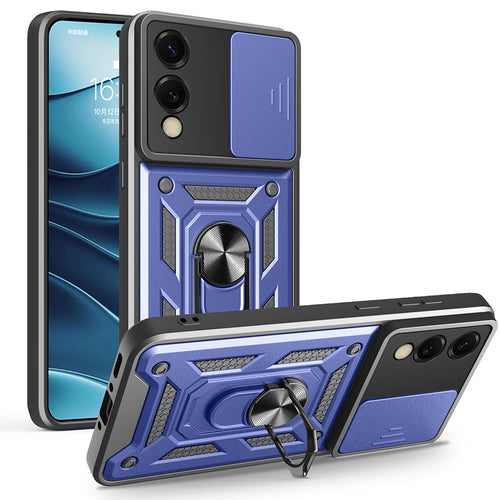 Galaxy S25 Edge Kılıf Magnetik Standlı Kamera Korumalı Zore Sürgülü Vega Kılıf - Mavi