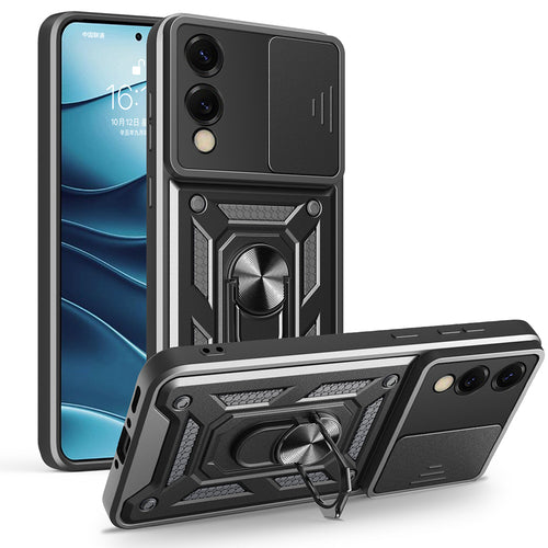 Galaxy S25 Edge Kılıf Magnetik Standlı Kamera Korumalı Zore Sürgülü Vega Kılıf - Siyah