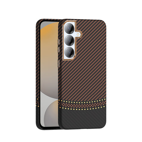 Galaxy S25 Kılıf M-safe Şarj Özellikli Karbon Fiber Görünümlü Zore Gros Kılıf - Gold-Siyah