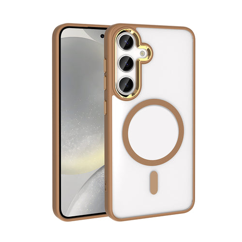 Galaxy S25 Kılıf M-safe Şarj Özellikli Zore Krom M-safe Silikon Kılıf - Bej