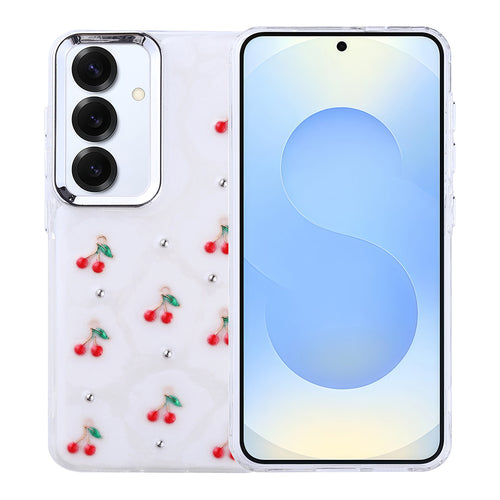 Galaxy S25 Plus Kılıf Airbag Tasarımlı Simli Şeffaf Zore Kutup Kılıf - Kiraz