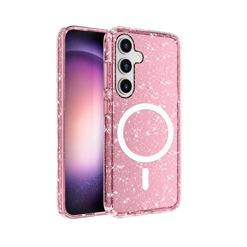 Galaxy S25 Plus Kılıf M-safe Şarj Özellikli Parlayan Simli Saydam Renkli Zore Allstar Kılıf - Pembe