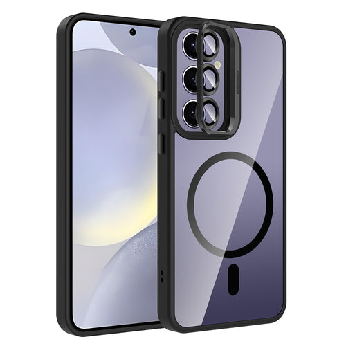 Galaxy S25 Plus Kılıf Standlı ve Kamera Lens Hediyeli M-Safe Şarj Özellikli Zore Etro Kılıf - Siyah